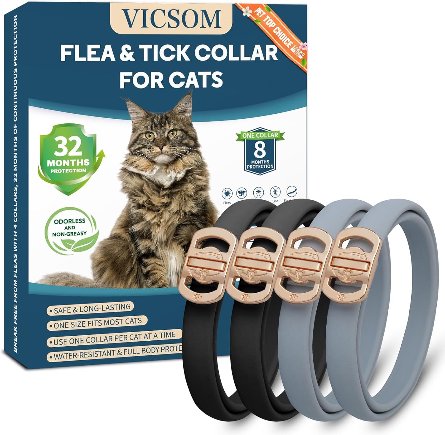 Cat Flea Collar 4 Pack Waterproof Adjustable Tick Prevention 32 Month Protection